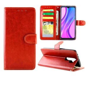 For Xiaomi Redmi 9 Crazy Horse Texture Leather Horizontal Flip Protective Case with Holder & Card Slots & Wallet & Photo Frame(Brown) (OEM)