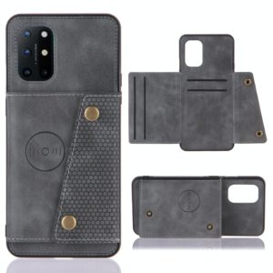 For OnePlus 8T Double Buckle PU + TPU Shockproof Magnetic Protective Case with Card Slots & Holder(Grey) (OEM)
