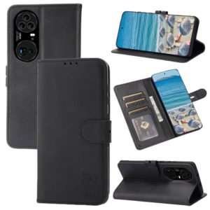 For Huawei P50 Pro Embossed Happy Cat Pattern Horizontal Flip Leather Case with Holder & Card Slots & Wallet(Black) (OEM)