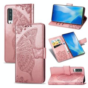 For Arrows NX9 F-52A Butterfly Love Flower Embossed Horizontal Flip Leather Case with Bracket / Card Slot / Wallet / Lanyard(Rose Gold) (OEM)