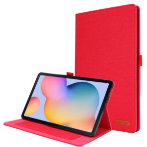For Samsung Galaxy Tab S6 Lite Horizontal Flip TPU + Fabric PU Leather Protective Case with Name Card Clip(Red) (OEM)