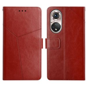 For Huawei P50 Y Stitching Horizontal Flip Leather Phone Case with Holder & Card Slots & Wallet & Photo Frame(Brown) (OEM)