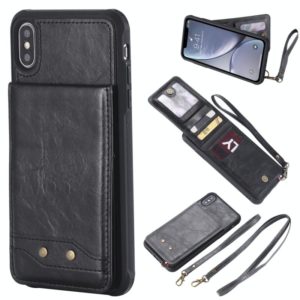 For iPhone XS Max Vertical Flip Shockproof Leather Protective Case with Long Rope, Support Card Slots & Bracket & Photo Holder & Wallet Function(Black) (OEM)