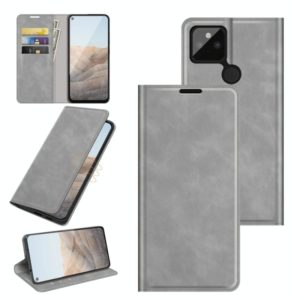 For Google Pixel 5A 5G Retro-skin Business Magnetic Suction Leather Case with Holder & Card Slots & Wallet(Grey) (OEM)