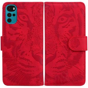 For Motorola Moto G22 Tiger Embossing Pattern Horizontal Flip Leather Phone Case(Red) (OEM)