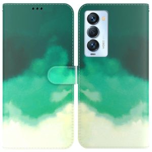 For Tecno Camon 18 Premier Watercolor Pattern Horizontal Flip Leather Phone Case(Cyan Green) (OEM)