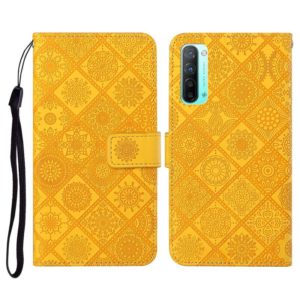For OPPO Reno3 Ethnic Style Embossed Pattern Horizontal Flip Leather Case with Holder & Card Slots & Wallet & Lanyard(Yellow) (OEM)