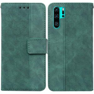 For Huawei P30 Pro Geometric Embossed Leather Phone Case(Green) (OEM)