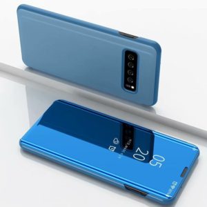 For LG V60 Plated Mirror Horizontal Flip Leather Case with Holder(Blue) (OEM)