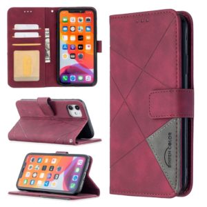 For iPhone 11 Rhombus Texture Magnetic Buckle Horizontal Flip Leather Case with Holder & Card Slots & Wallet & Photo Frame(Red) (OEM)