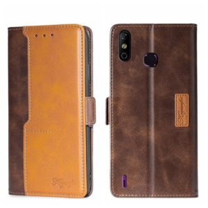 For Infinix Smart 4 X653 Contrast Color Side Buckle Leather Phone Case(Dark Brown + Gold) (OEM)