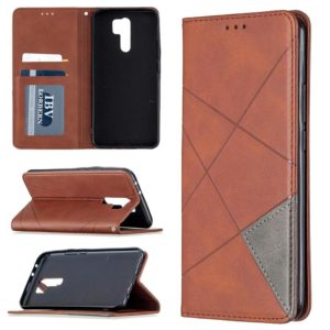 For Xiaomi Redmi 9 Rhombus Texture Horizontal Flip Magnetic Leather Case with Holder & Card Slots & Wallet(Brown) (OEM)