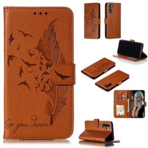 Feather Pattern Litchi Texture Horizontal Flip Leather Case with Wallet & Holder & Card Slots For Huawei P30 Pro(Brown) (OEM)