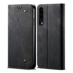 For Huawei P30 Denim Texture Casual Style Horizontal Flip Leather Case with Holder & Card Slots & Wallet(Black) (OEM)