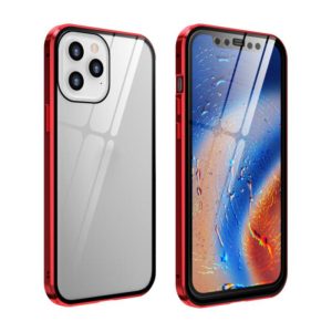 For iPhone 12 / 12 Pro Double Sides Tempered Glass Magnetic Adsorption Metal Frame HD Screen Case(Red) (OEM)