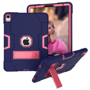 For iPad Pro 11 Contrast Color Silicone + PC Combination Case with Holder(Navy Blue + Rose Red) (OEM)