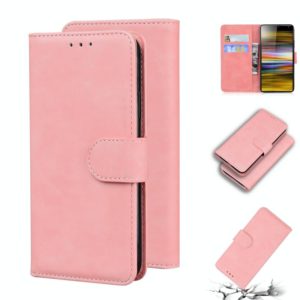 For Sony Xperia 10 Skin Feel Pure Color Flip Leather Phone Case(Pink) (OEM)