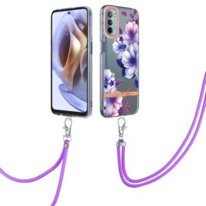 For Motorola Moto G31/G41 Flowers Series TPU Phone Case with Lanyard(Purple Begonia) (OEM)