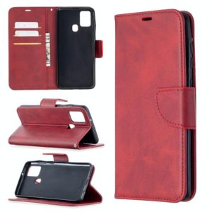 For Samsung Galaxy A21s Retro Lambskin Texture Pure Color Horizontal Flip PU Leather Case with Holder & Card Slots & Wallet & Lanyard(Red) (OEM)