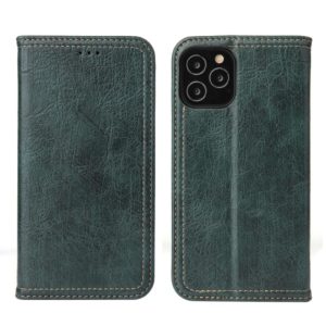 For iPhone 12 / 12 Pro Fierre Shann Retro Tree Bark Texture PU Magnetic Horizontal Flip Leather Case with Holder & Card Slots & Wallet(Green) (FIERRE SHANN) (OEM)