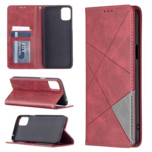 For LG K42 Rhombus Texture Horizontal Flip Magnetic Leather Case with Holder & Card Slots(Red) (OEM)
