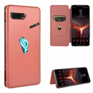 For Asus ROG Phone II Carbon Fiber Texture Horizontal Flip TPU + PC + PU Leather Case with Card Slot(Brown) (OEM)