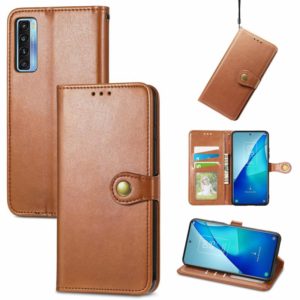For TCL 20S Solid Color Leather Buckle Phone Case with Lanyard & Photo Frame & Card Slot & Wallet & Stand Function(Brown) (OEM)
