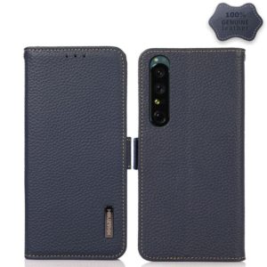 For Sony Xperia 1 IV KHAZNEH Side-Magnetic Litchi Genuine Leather RFID Phone Case(Blue) (OEM)