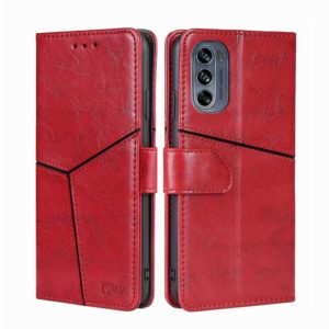 For Motorola Moto G62 5G Geometric Stitching Horizontal Flip Leather Phone Case(Red) (OEM)