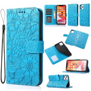 For iPhone 12 Pro Skin Feel Embossed Sunflower Horizontal Flip Leather Case with Holder & Card Slots & Wallet & Lanyard(Blue) (OEM)