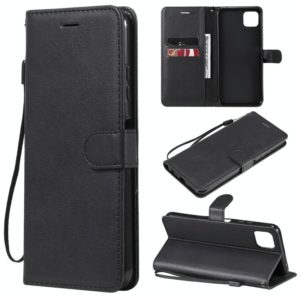 For Samsung Galaxy A22 5G Solid Color Horizontal Flip Protective Leather Case with Holder & Card Slots & Wallet & Photo Frame & Lanyard(Black) (OEM)