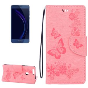 For Huawei Honor 8 Butterflies Embossing Horizontal Flip Leather Case with Holder & Card Slots & Wallet & Lanyard(Pink) (OEM)