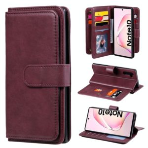 For Samsung Galaxy Note10 Multifunctional Magnetic Copper Buckle Horizontal Flip Solid Color Leather Case with 10 Card Slots & Wallet & Holder & Photo Frame(Wine Red) (OEM)