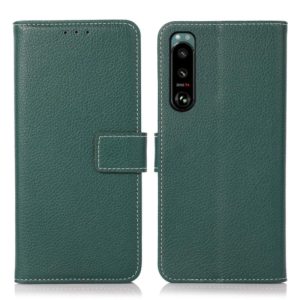 For Sony Xperia 5 III Litchi Texture PU + TPU Horizontal Flip Leather Case with Holder & Card Slots & Wallet(Dark Green) (OEM)