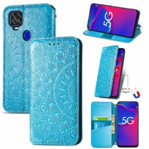 For ZTE Axon 11 SE 5G Blooming Mandala Embossed Pattern Magnetic Horizontal Flip Leather Case with Holder & Card Slots & Wallet(Blue) (OEM)