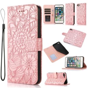 Skin Feel Embossed Sunflower Horizontal Flip Leather Case with Holder & Card Slots & Wallet & Lanyard For iPhone 7 Plus / 8 Plus(Rose gold) (OEM)