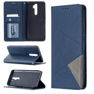 For Oppo A5 (2020) / A9 (2020) Rhombus Texture Horizontal Flip Magnetic Leather Case with Holder & Card Slots(Blue) (OEM)