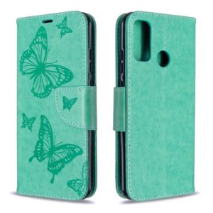 For Huawei P Smart (2020) Two Butterflies Embossing Pattern Horizontal Flip Leather Case with Holder & Card Slot & Wallet & Lanyard(Green) (OEM)