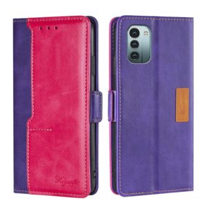 For Nokia G21/G11 Contrast Color Side Buckle Leather Phone Case(Purple + Rose Red) (OEM)