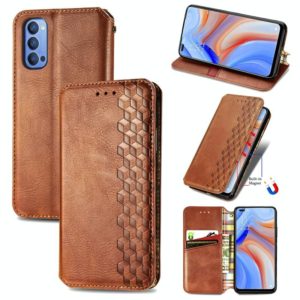 For OPPO Reno 4 4G Cubic Grid Pressed Horizontal Flip Magnetic PU Leather Case with Holder & Card Slots & Wallet(Brown) (OEM)