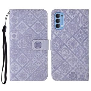 For OPPO Reno4 Pro Ethnic Style Embossed Pattern Horizontal Flip Leather Case with Holder & Card Slots & Wallet & Lanyard(Purple) (OEM)