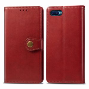 For OPPO Reno A Retro Solid Color Leather Buckle Phone Case with Lanyard & Photo Frame & Card Slot & Wallet & Stand Function(Red) (OEM)