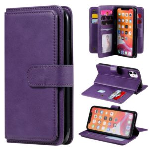 For iPhone 11 Multifunctional Magnetic Copper Buckle Horizontal Flip Solid Color Leather Case with 10 Card Slots & Wallet & Holder & Photo Frame(Purple) (OEM)