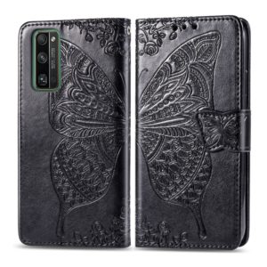 For Huawei Honor 30 Pro Butterfly Love Flower Embossed Horizontal Flip Leather Case with Bracket / Card Slot / Wallet / Lanyard(Black) (OEM)