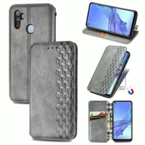 For Oppo A53 2020 Cubic Grid Pressed Horizontal Flip Magnetic PU Leather Case with Holder & Card Slots & Wallet(Gray) (OEM)