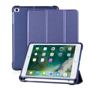 For iPad mini 5 / mini 4 / mini 3 / mini 2 / mini 3-folding Litchi Texture Horizontal Flip PU Leather + Shockproof TPU Case with Holder & Pen Slot(Blue) (OEM)