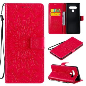 For LG Stylo 6 Pressed Printing Sunflower Pattern Horizontal Flip PU Leather Case Holder & Card Slots & Wallet & Lanyard(Red) (OEM)