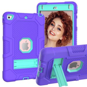 Contrast Color Robot Shockproof Silicone + PC Protective Case with Holder For iPad mini 5 / 4(Purple Mint Green) (OEM)