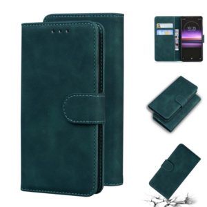 For Sony Xperia 1 Skin Feel Pure Color Flip Leather Phone Case(Green) (OEM)