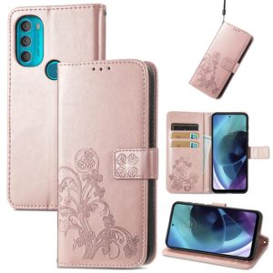 For Motorola Moto G71 5G Four-leaf Clasp Embossed Buckle Leather Phone Case(Rose Gold) (OEM)